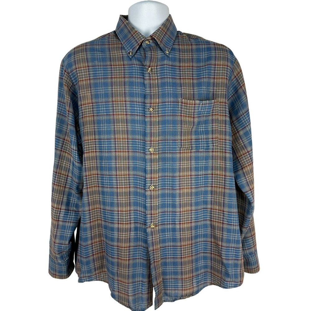 Par Four Sportswear Long Sleeve Plaid Button Down Shirt Size Large Classic Fit